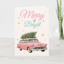 Rose et lumineuse voiture rétro rose vintage Noël