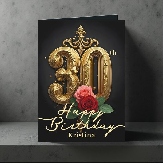 Carte Rose et or Baroque fleurit 30e anniversaire