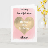Carte Rose et or Joyeux 16ème anniversaire pour ma nièce (Fleur jaune)