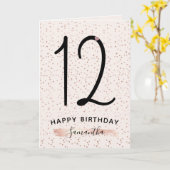Carte Rose et or Rose 12 Anniversaire (Fleur jaune)
