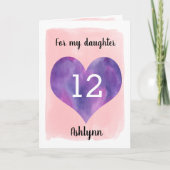 Carte Rose et violet 12e anniversaire fille (Devant)