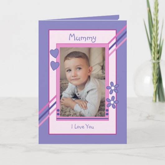 Carte Rose et violet avec photo maman anniversaire (Devant)