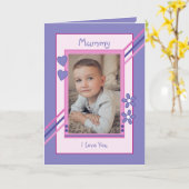 Carte Rose et violet avec photo maman anniversaire (Fleur jaune)