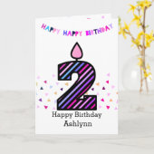 Carte Rose et violet Joyeux 2e anniversaire (Fleur jaune)