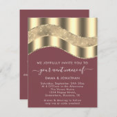 Carte Rose Faux Gold Bordure Vague QR Code Mariage (Devant / Derrière)