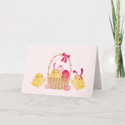 Carte rose Fille Joyeux Poussins de Pâques (Devant)