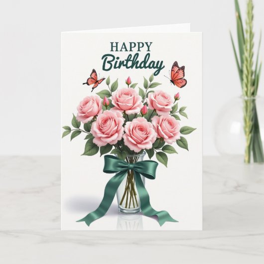 Carte Rose Fleurie Anniversaire Doux (Devant)