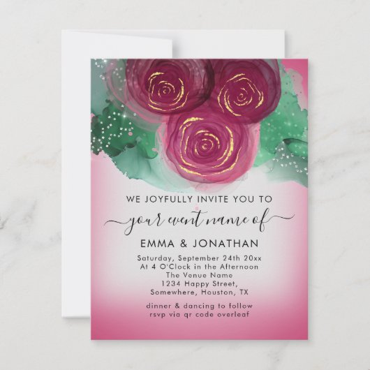 Carte Rose Floral QR Code Bourgogne gris rose (Devant)
