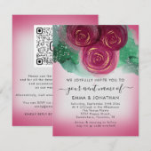 Carte Rose Floral QR Code Bourgogne gris rose (Devant / Derrière)