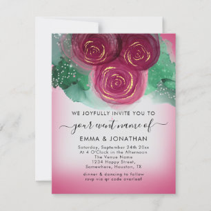 Carte Rose Floral QR Code Bourgogne gris rose