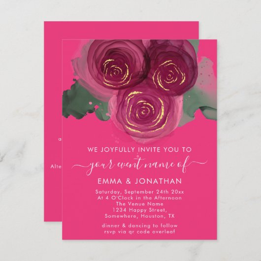 Carte Rose Floral QR Code Bourgogne Marsala Candy (Devant / Derrière)