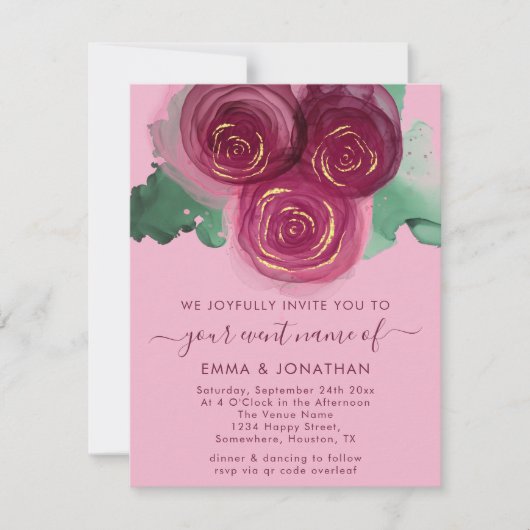 Carte Rose Floral QR Code Bourgogne Marsala rose (Devant)