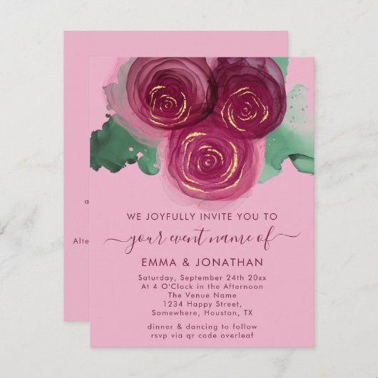 Carte Rose Floral QR Code Bourgogne Marsala rose (Devant / Derrière)