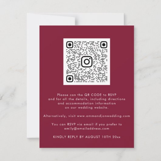 Carte Rose Floral QR Code Bright Green Marsala (Dos)