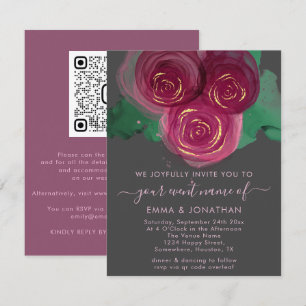 Carte Rose Floral QR Code Graphite Bourgogne Marsala
