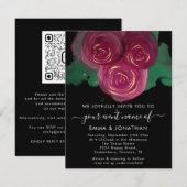 Carte Rose Floral QR Code Mariage Marsala Black (Devant / Derrière)