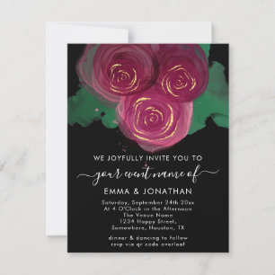 Carte Rose Floral QR Code Mariage Marsala Black