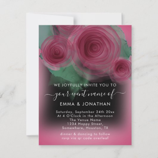 Carte Rose Floral QR Code Marsala Beet Black (Devant)