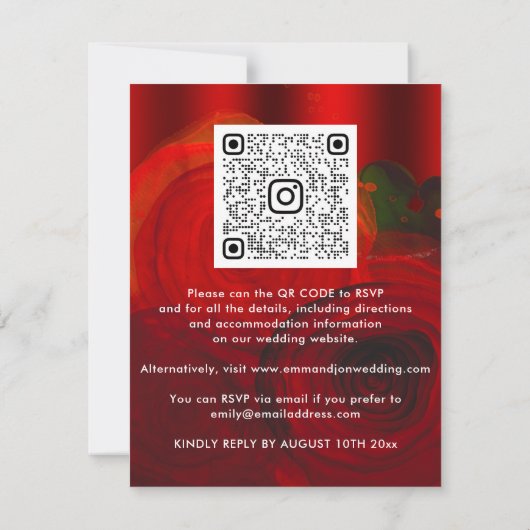 Carte Rose Floral QR Code Vin rouge Élégant (Dos)