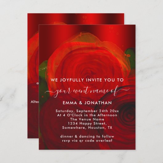 Carte Rose Floral QR Code Vin rouge Élégant (Devant / Derrière)