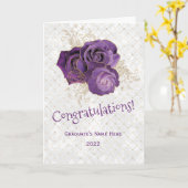 Carte Rose Florale Élégante Violet Or Graduation (Fleur jaune)