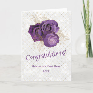 Carte Rose Florale Élégante Violet Or Graduation