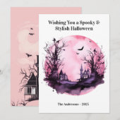 Carte rose foncé pour Halloween effrayant (Devant / Derrière)