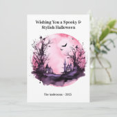 Carte rose foncé pour Halloween effrayant (Debout devant)