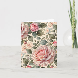 Carte Rose géante rose botanique et bourgeons