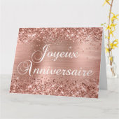 Carte Rose Glitter Gold Foil Joyeux Anniversaire (Fleur jaune)
