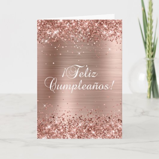 Carte Rose Glitterie Gold Foil 2 Feliz Cumpleaños (Devant)