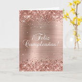 Carte Rose Glitterie Gold Foil 2 Feliz Cumpleaños (Fleur jaune)