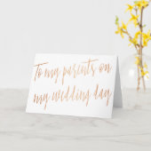 Carte Rose Gold "À mes parents le jour de mon mariage" (Fleur jaune)
