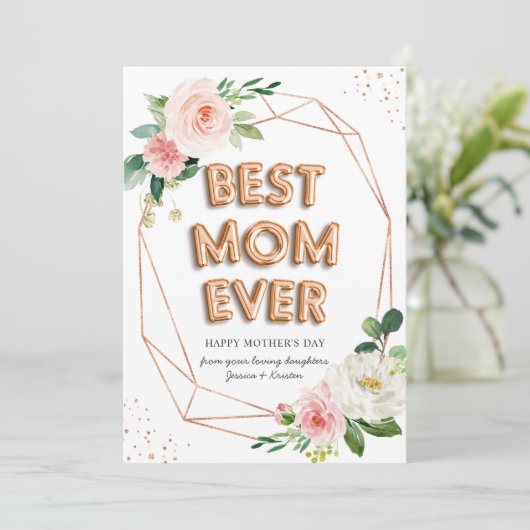 Carte Rose Gold Balloon Floral Meilleure Maman Jour des  (Debout devant)