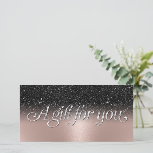 Carte Rose Gold Black Parties scintillant Salon Spa Cert (Debout devant)