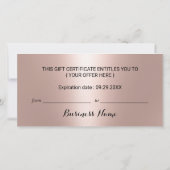 Carte Rose Gold Black Parties scintillant Salon Spa Cert (Dos)
