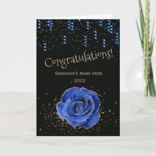 Carte Rose Gold Bleu tendance Félicitations Graduation (Devant)