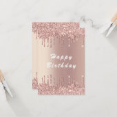 Carte Rose Gold Blush Parties scintillant Drives Luxury  (Devant/Arrière en situation)