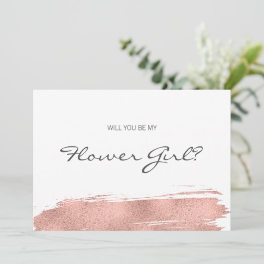 Carte Rose Gold Brushstroke Be My Flower Girl (Debout devant)