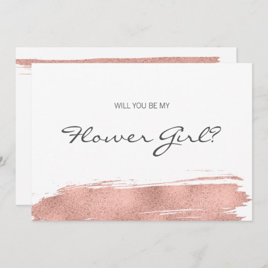 Carte Rose Gold Brushstroke Be My Flower Girl (Devant / Derrière)