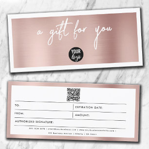 Carte Rose Gold Business Logo QR Code Certificat cadeau