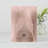 Carte rose Gold Champagne Toast 21e Anniversaire (Debout devant)