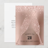 Carte rose Gold Champagne Toast 21e Anniversaire (Devant / Derrière)