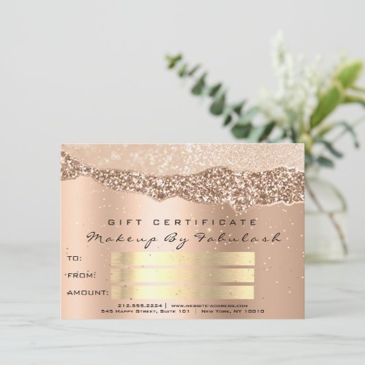 Carte Rose Gold Confetti QR Code Logo Beauté Studio Chev (Debout devant)