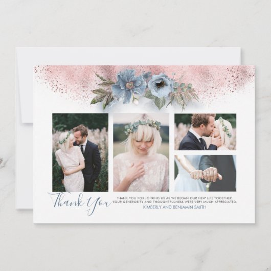 Carte rose Gold et Dusty Blue Mariage Photos (Devant)