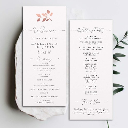 Carte Rose Gold Eucalyptus Elegant Chic Wedding Programm