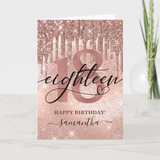 Carte Rose Gold Faux Parties scintillant & Foil 18e anni (Devant)