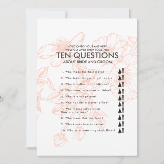 Carte Rose Gold Floral Dix Questions Mariage Jeu (Devant)