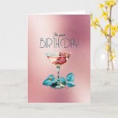 Carte Rose Gold Girly Girly Champagne Cocktail (Fleur jaune)