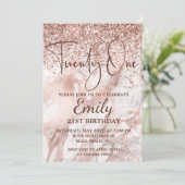 Carte Rose Gold Girly Parties scintillant Marbre 21e ann (Debout devant)